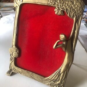 Art Nouveau-Style Brass Women Picture Frame with Red Liner